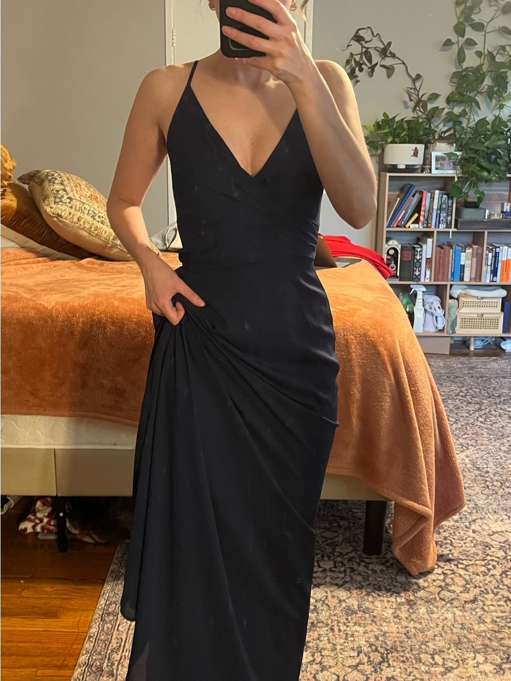Elegant Navy Spaghetti-Strap Evening Dress